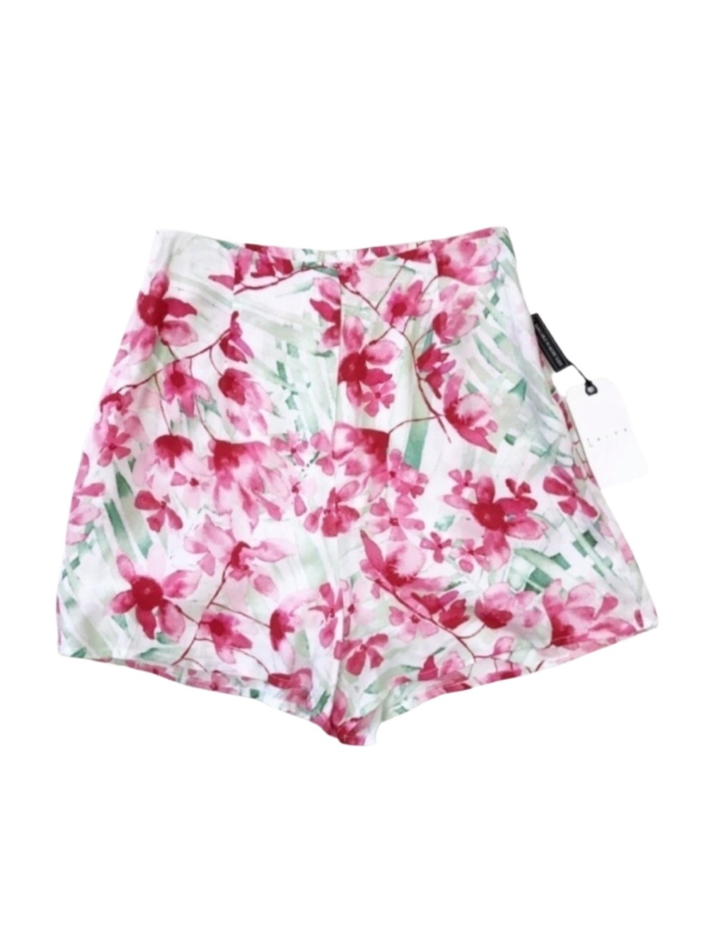 Leith High Rise Floral Shorts With Pockets Pink White Size Small